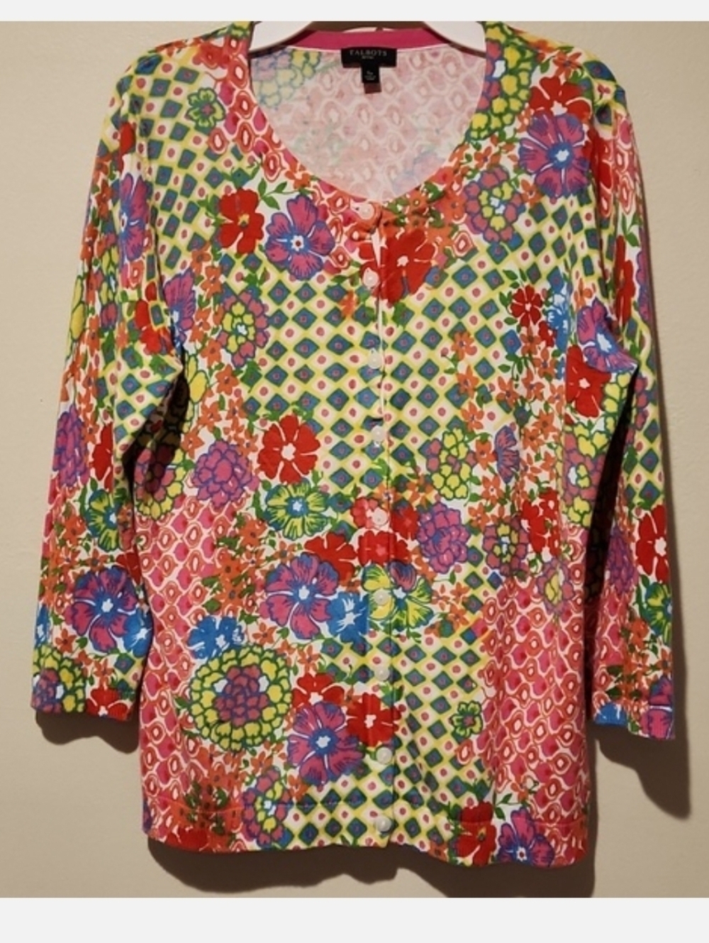 ❤️ TALBOTS FLORAL GARDEN PATTERN 3/4 SLEEVE CARDIGAN SWEATER / TOP, SP